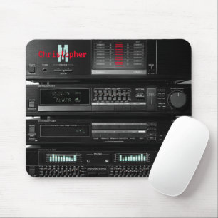 Retro Stereo System Black Mousepad