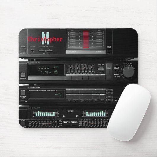 Retro Stereo System Black Mousepad (Mit Mouse)