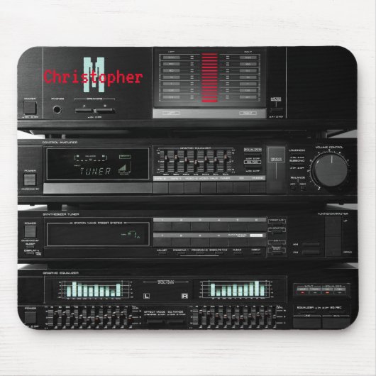 Retro Stereo System Black Mousepad (Vorne)
