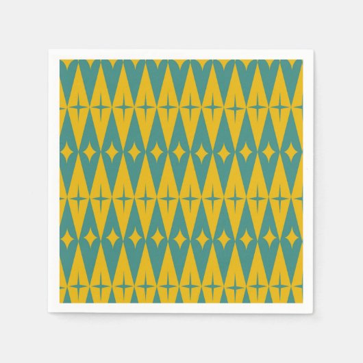 Retro-Sterne der Mitte des Jahrhunderts auf Teal-S Serviette (Vorderseite)