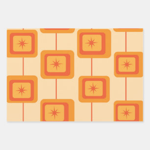 Retro-Sterne im Mid-Century-Stil auf abstrakten Qu Geschenkpapier Set