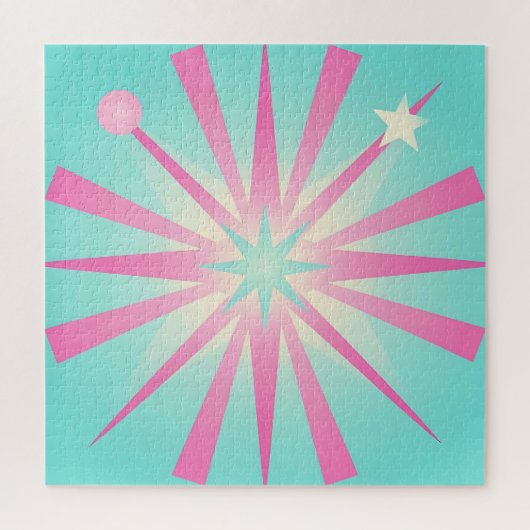 Retro-Sternenexplosion Pink-Mint-Glanz Puzzle (Vertikal)