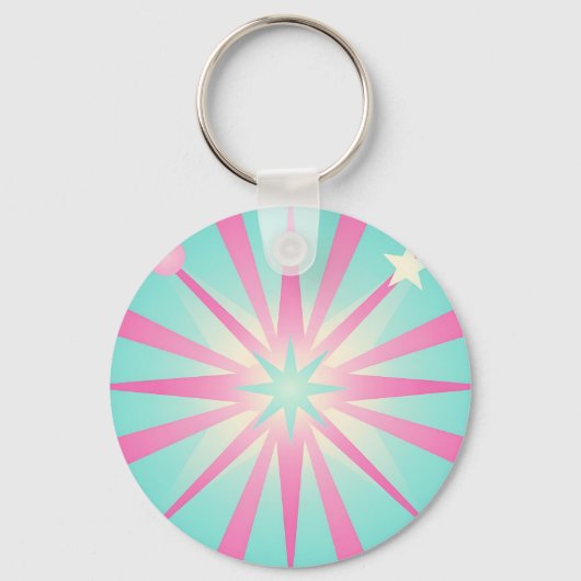 Retro-Sternenexplosion Pink-Mint-Glanz Schlüsselanhänger (Vorderseite)