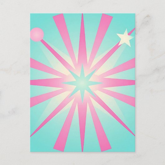 Retro-Sternenexplosion Pink Mint Glow Postkarte (Vorderseite)