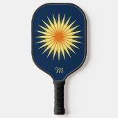 Retro Sternexplosion Blume Monogramm Navy Yellow O Pickleball Schläger (Vorderseite)