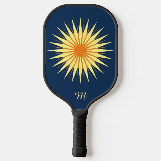 Retro Sternexplosion Blume Monogramm Navy Yellow O Pickleball Schläger (Rückseite)