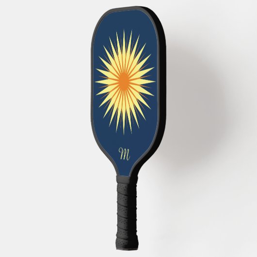 Retro Sternexplosion Blume Monogramm Navy Yellow O Pickleball Schläger (Links)