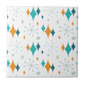 Retro Sternexplosion Sterne Muster Orange Aquamari Fliese (Vorderseite)