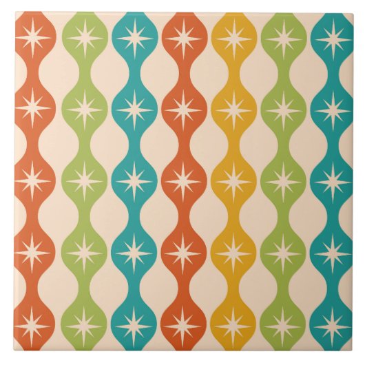 Retro-Sternexplosionen der Mitte des Jahrhunderts Fliese (Vorderseite)