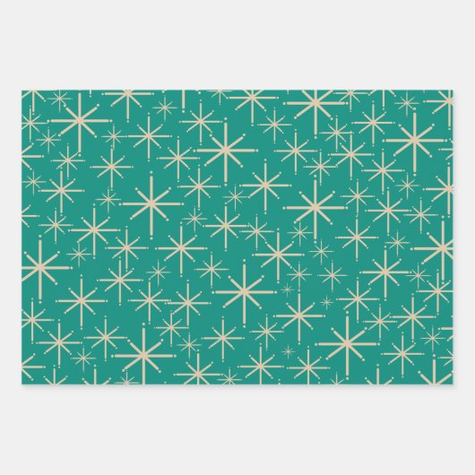 Retro-Sternexplosionen in mittlerer Mod Beige, Ora Geschenkpapier Set (Vorderseite)