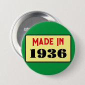 Retro-Stil 90. Geburtstagsabzeichen 1936 Button (Vorne & Hinten)