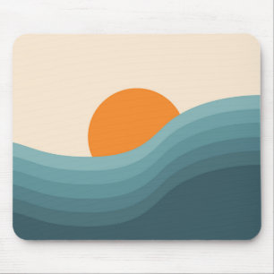 Retro-Stil abstraktes Sonnenuntergang-Landschaftsb Mousepad