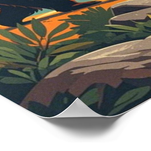 Retro-Stil Bären Cartoon und Gebirgszug Poster (Ecke)