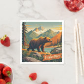 Retro-Stil Bären Cartoon und Gebirgszug Poster Serviette (Beispiel)