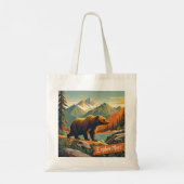 Retro-Stil Bären Cartoon und Gebirgszug Poster Tragetasche (Rückseite)