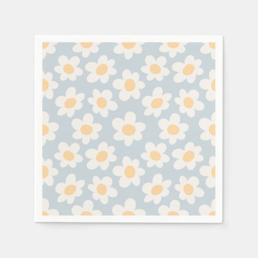 Retro-Stil blüht auf blauem Hintergrund Serviette (Vorderseite)