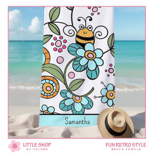 Retro-Stil Blumen Hummel Personalisiert Kinder Strandtuch