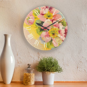Retro-Stil Blumen Vintage Küche Große Wanduhr