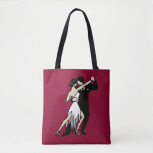 Retro-Stil Burgund Tango Tänzer Tote Tag Tasche