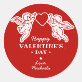 Retro-Stil Cupid-Kritzeleien Frohen Valentinstag Runder Aufkleber (Vorderseite)