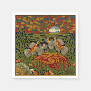 Retro-Stil grüner Teppich exotische Vögel Serviette
