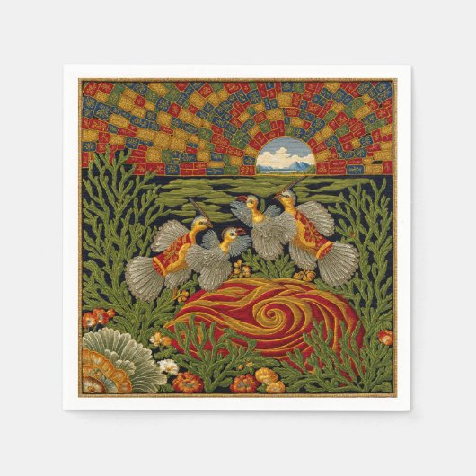 Retro-Stil grüner Teppich exotische Vögel Serviette (Vorderseite)