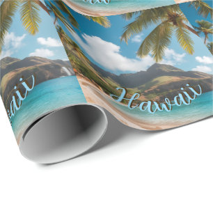 Retro-Stil Hawaianische Blaue Meerespalmen Himmel  Geschenkpapier