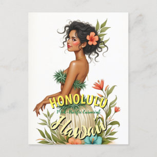 Retro-Stil Hawaii Reise Honolulu Hula-Mädchen Feiertagspostkarte