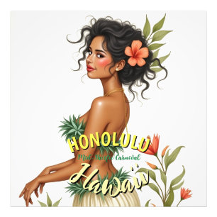 Retro-Stil Hawaii Reise Honolulu Hula-Mädchen Fotodruck