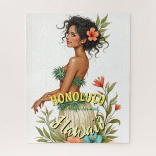 Retro-Stil Hawaii Reise Honolulu Hula-Mädchen Puzzle