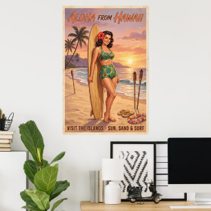Retro-Stil Hawaiianische Frau Pin Up Poster