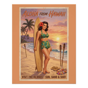 Retro-Stil Hawaiianische Frau Pin Up Poster