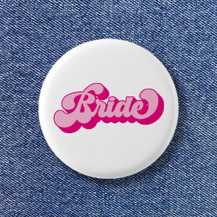 Retro-Stil Heißrosa Braut Junggesellinnenabschied Button