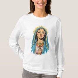 Retro-Stil Jungfrau-Maria-Damen-Langarm-Shirt T-Shirt
