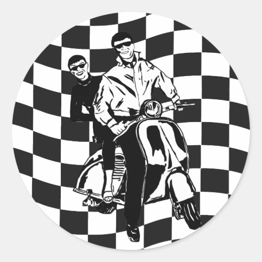 Retro-Stil Karo Roller Junge und Mädchen Runder Aufkleber (Vorderseite)