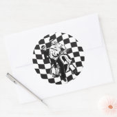 Retro-Stil Karo Roller Junge und Mädchen Runder Aufkleber (Umschlag)