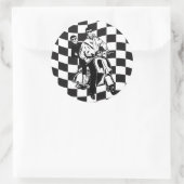 Retro-Stil Karo Roller Junge und Mädchen Runder Aufkleber (Tasche)