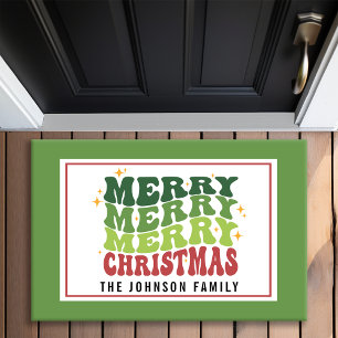 Retro-Stil-Monogramm Frohe Frohe Weihnachten Fußmatte