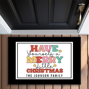 Retro-Stil-Monogramm Frohe kleine Weihnachten Fußmatte