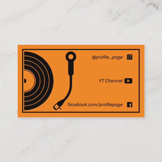 Retro-Stil Plattenspieler orange Visitenkarte (Rückseite)