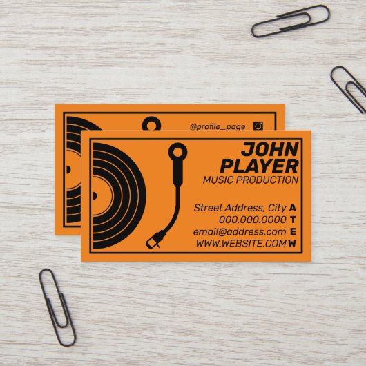 Retro-Stil Plattenspieler orange Visitenkarte (Vorderseite/Rückseite Beispiel)