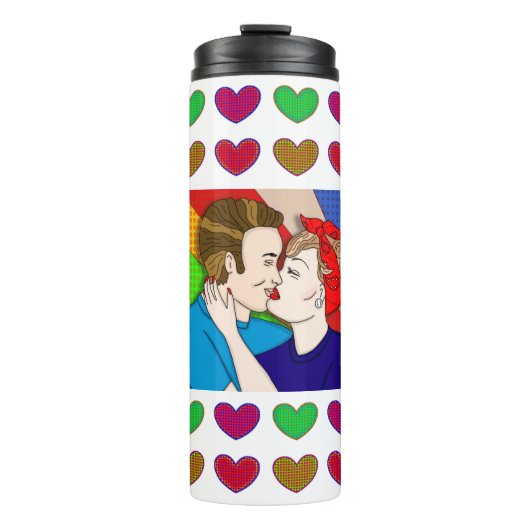 Retro Stil Pop der 50er Jahre Art Couple Kissing B Thermosbecher (Vorderseite)