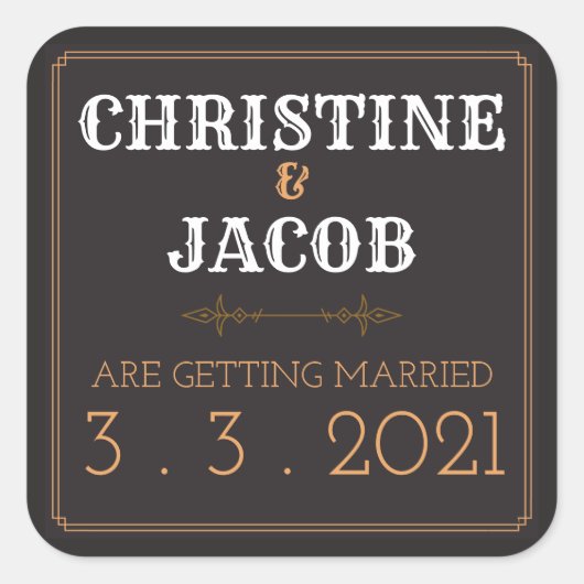 Retro-Stil Save-The-Date Quadratischer Aufkleber (Vorderseite)