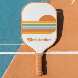 Retro-Stil Sonnenaufgang Pastell-Regenbogen Schrif Pickleball Schläger