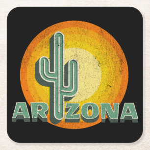 Retro-Stil Sonnenuntergang mit Arizona Textdesign Rechteckiger Pappuntersetzer