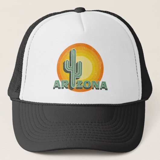Retro-Stil Sonnenuntergang mit Arizona Textdesign Truckerkappe (Vorderseite)