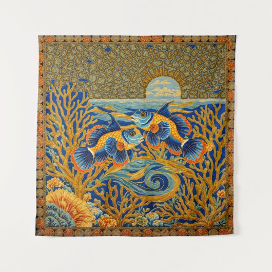 Retro-Stil-Tapete Orange Mandarin-Fisch Wandteppich (Vorderseite)