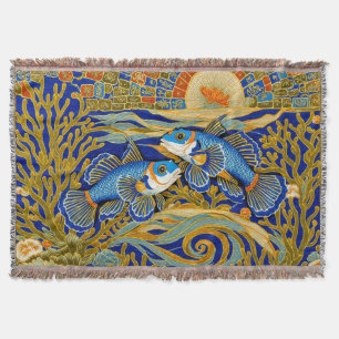 Retro-Stil-Tapisserie Blaue Mandarin-Fische Decke