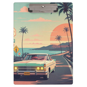 Retro-Stil Vintage Auto auf Strandpromenade Klemmbrett