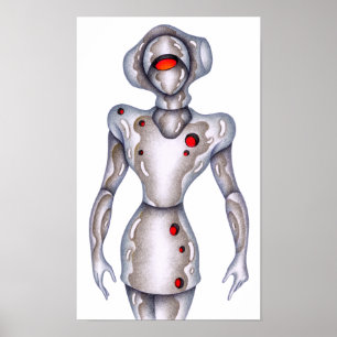 Retro-stiliger humanoide Roboter. Poster